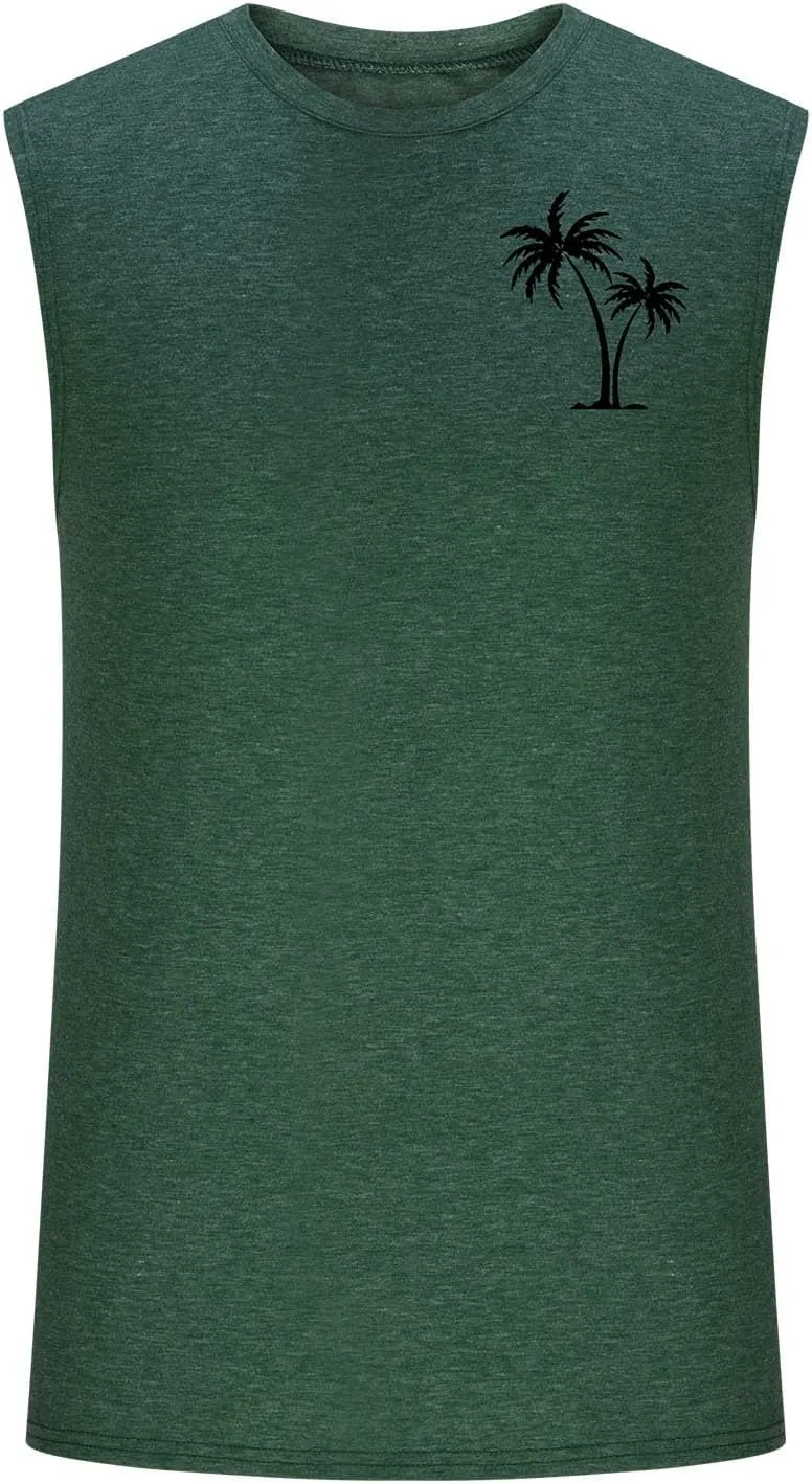 Men's Beach Tank Tops Funny Palm Tree Print Graphic Tee Shirts Casual Sleeveless Muscle T-Shirt Trendy Clothes
