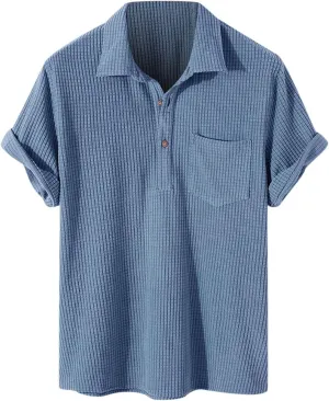 Mens Casual Button-Down Shirts, Short Sleeve Striped Dress Shirts with Button Down Tops