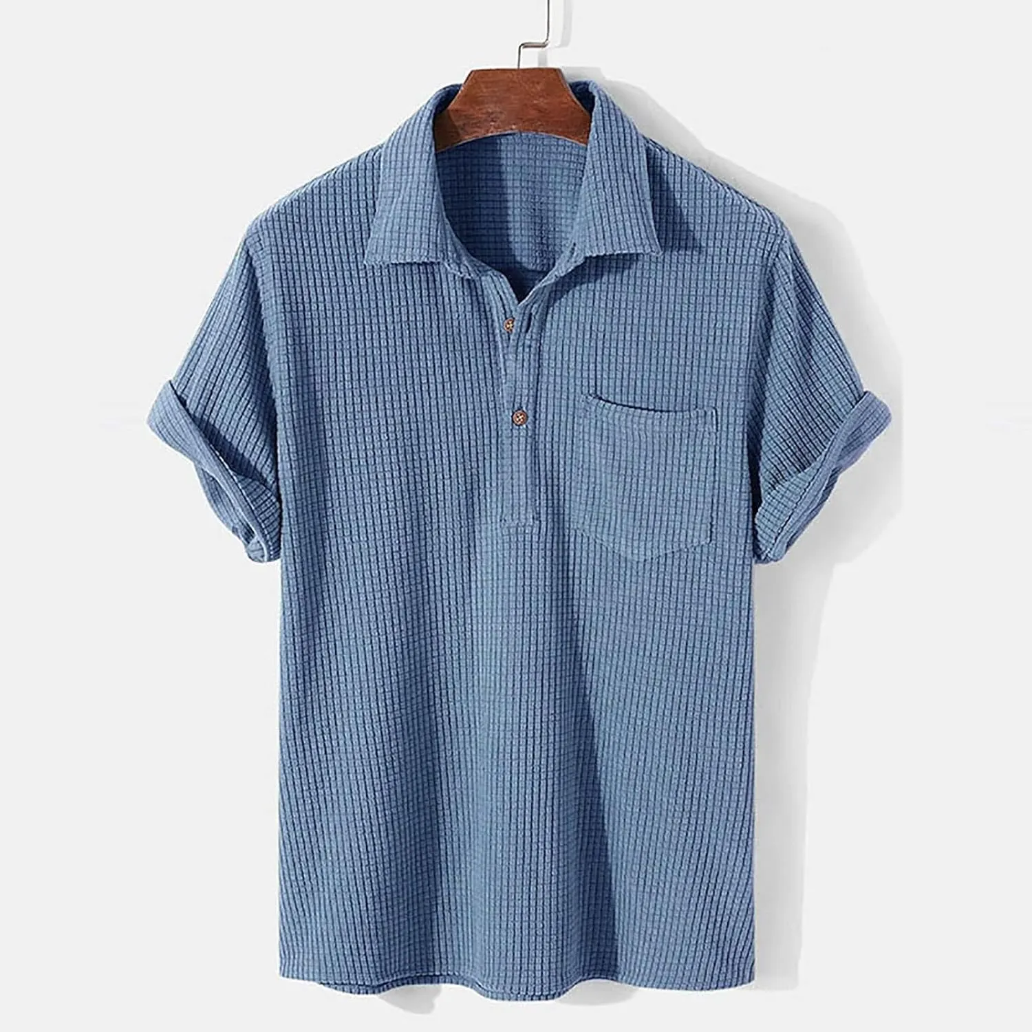 Mens Casual Button-Down Shirts, Short Sleeve Striped Dress Shirts with Button Down Tops