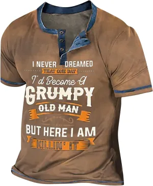 Men's Casual Henley Shirt Big and Tall Short Sleeve V Neck Button Up Workout Shirts Shirts 3D Graphic Print Tees