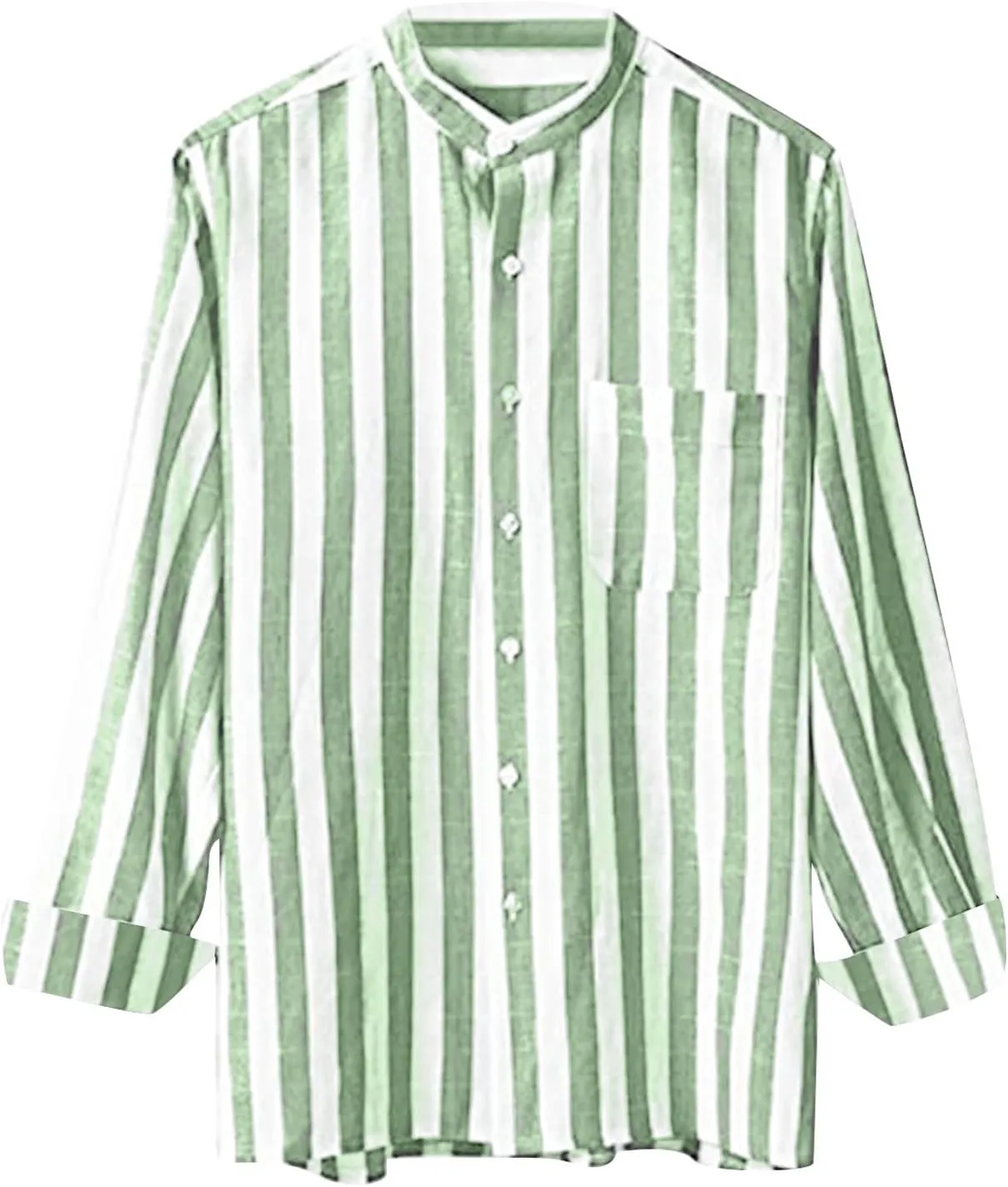 Men's Casual Stylish Long Sleeve Button-Up Striped Dress Shirts Cotton Linen Vocation Beach Shirt