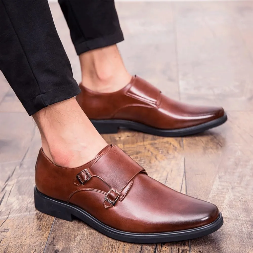 Men's Classic Leather Comfort Orthopedic Slip-on Double Monk Modern Pointed Toe Low Top Non Slip Wedding Prom Dress Oxford