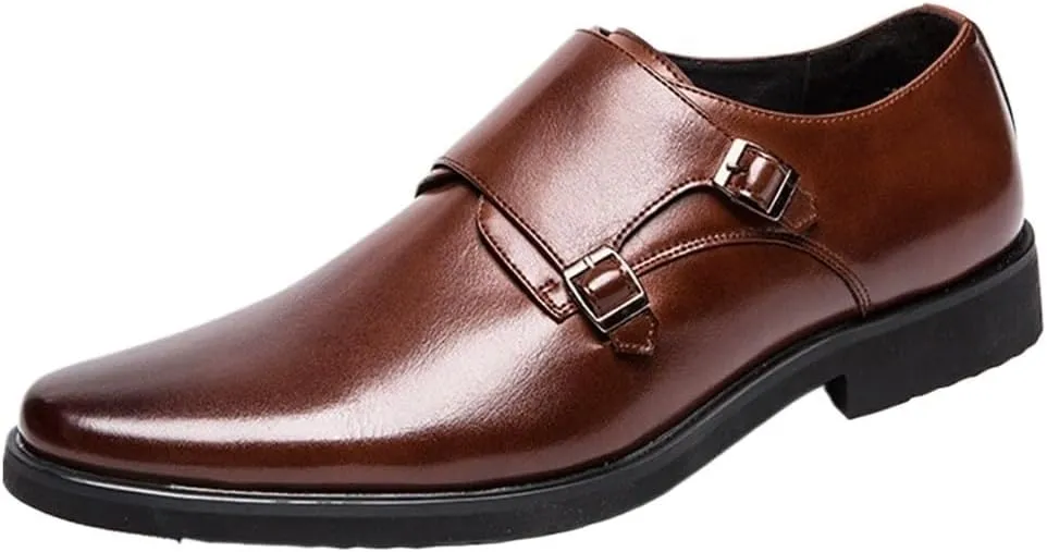 Men's Classic Leather Comfort Orthopedic Slip-on Double Monk Modern Pointed Toe Low Top Non Slip Wedding Prom Dress Oxford