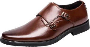 Men's Classic Leather Comfort Orthopedic Slip-on Double Monk Modern Pointed Toe Low Top Non Slip Wedding Prom Dress Oxford