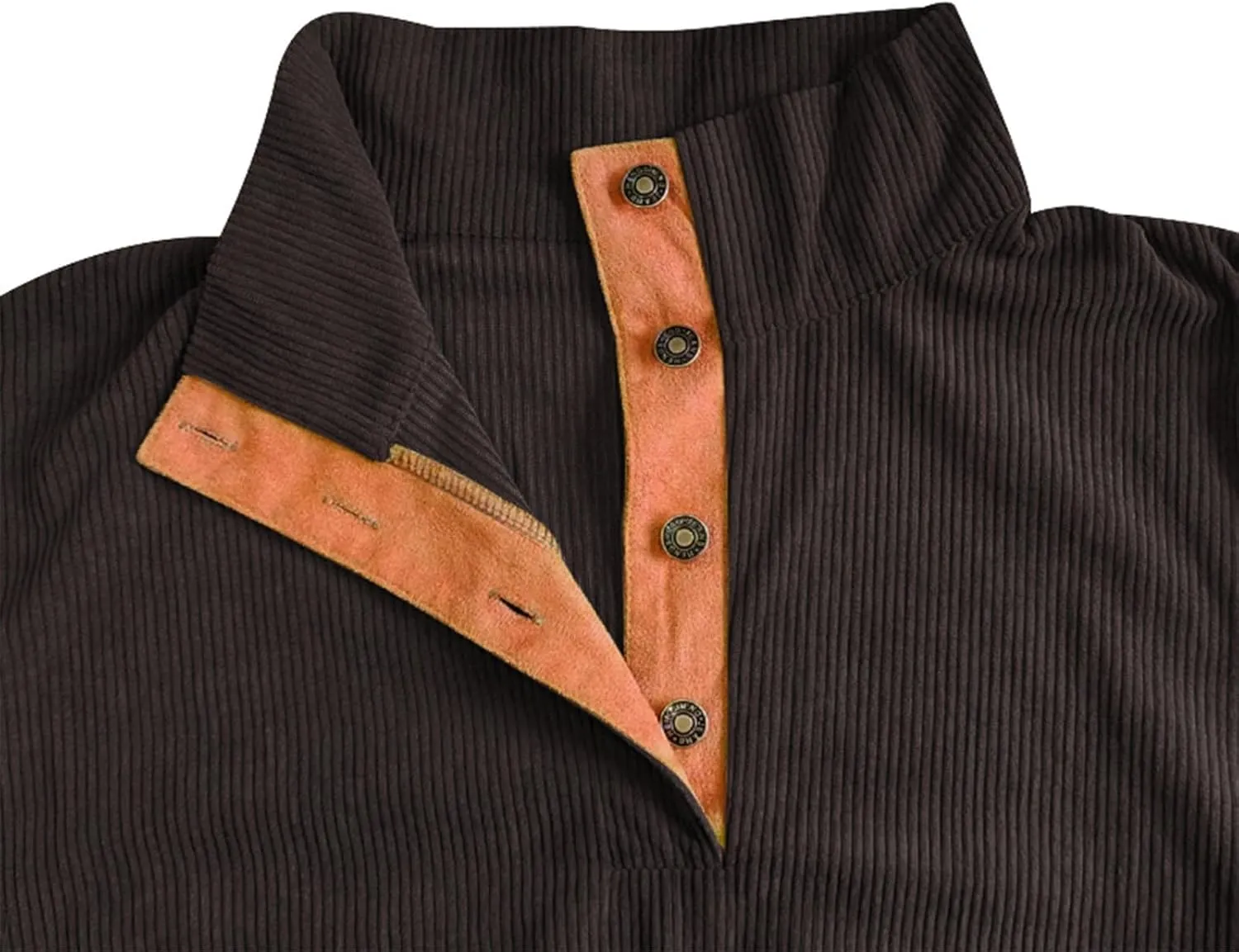 Men's Corduroy Sweatshirts Long Sleeve Henry Collar 1/4 Button Casual Outdoor Pullover