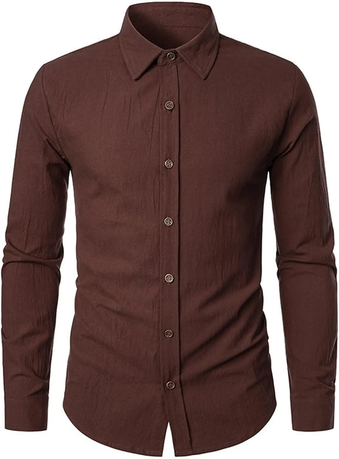 Men's Cotton Linen Dress Shirt Long Sleeve Button Down Summer Beach Shirt Lightweight Wrinkle Resistant Formal Office Top