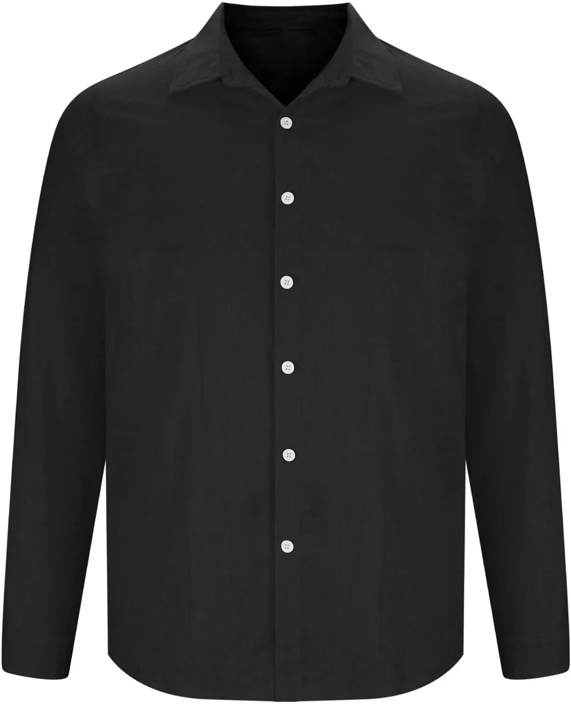 Mens Cotton Linen Shirt Casual Stylish Roll-Up Long Sleeve Beach Button Down Shirt Band Collar Casual Summer Tshirt