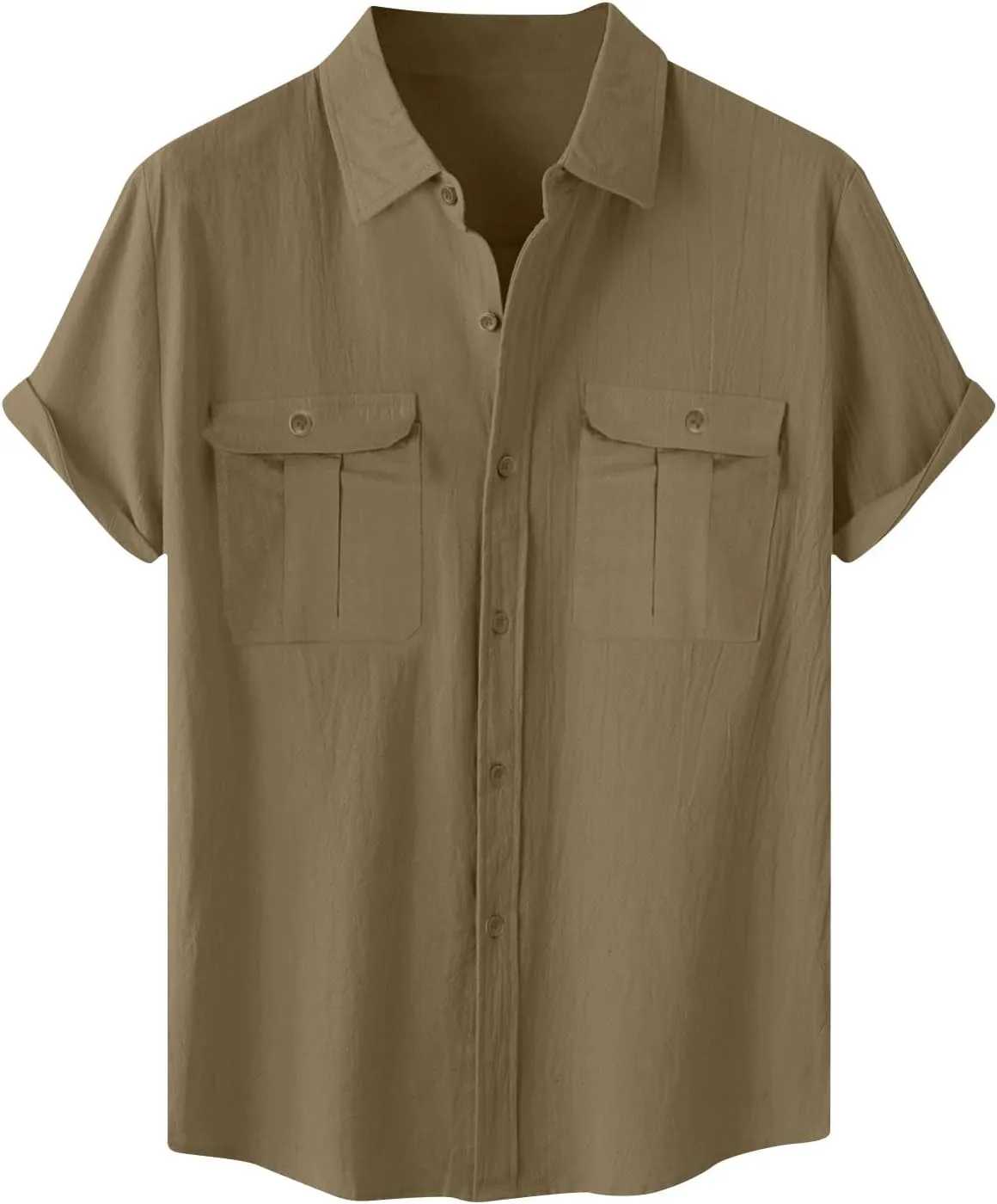 Men's Cotton Linen Short Sleeve Shirts Casual Lightweight Button Down Shirt Vacation Beach Tops Plain Summer T Shirt