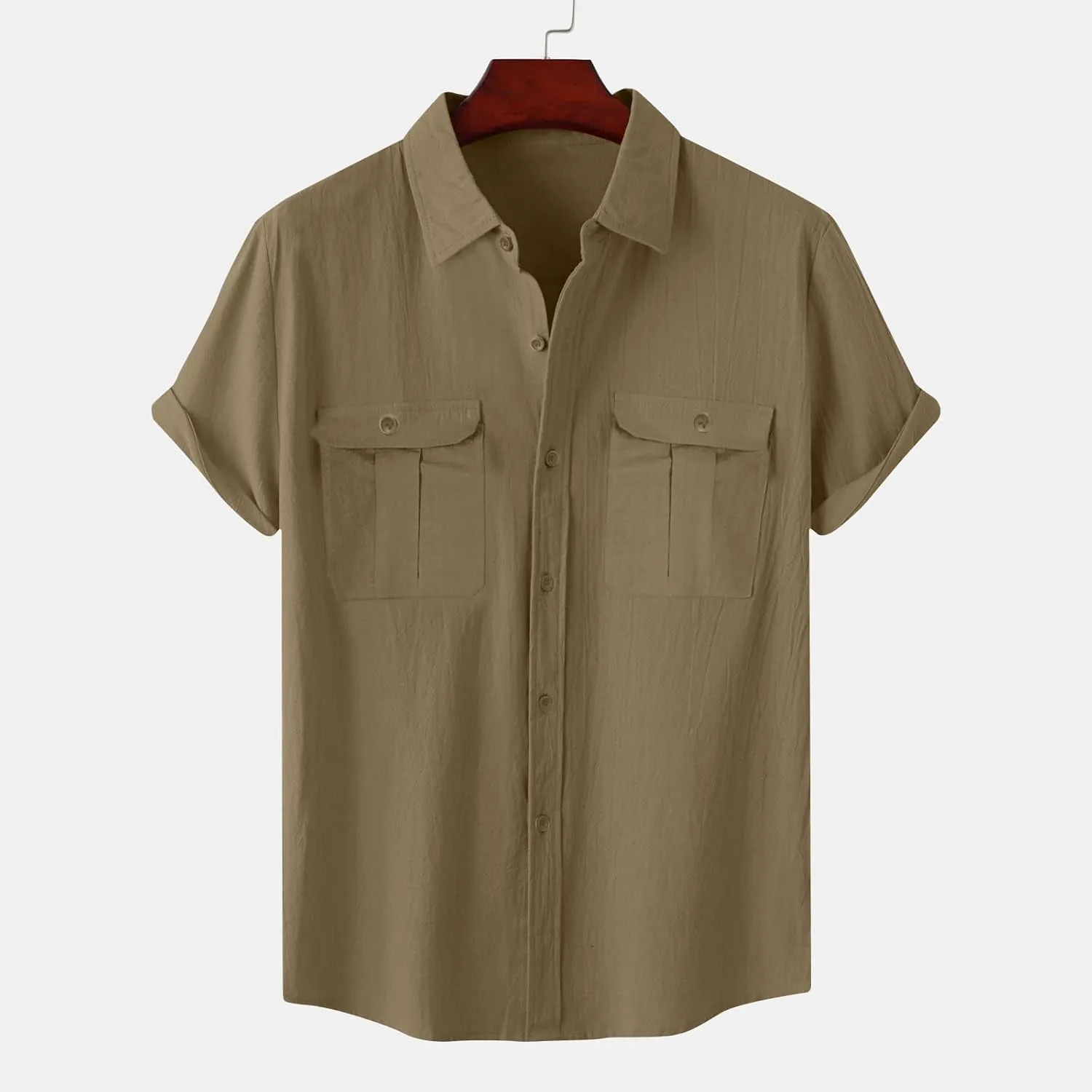 Men's Cotton Linen Short Sleeve Shirts Casual Lightweight Button Down Shirt Vacation Beach Tops Plain Summer T Shirt