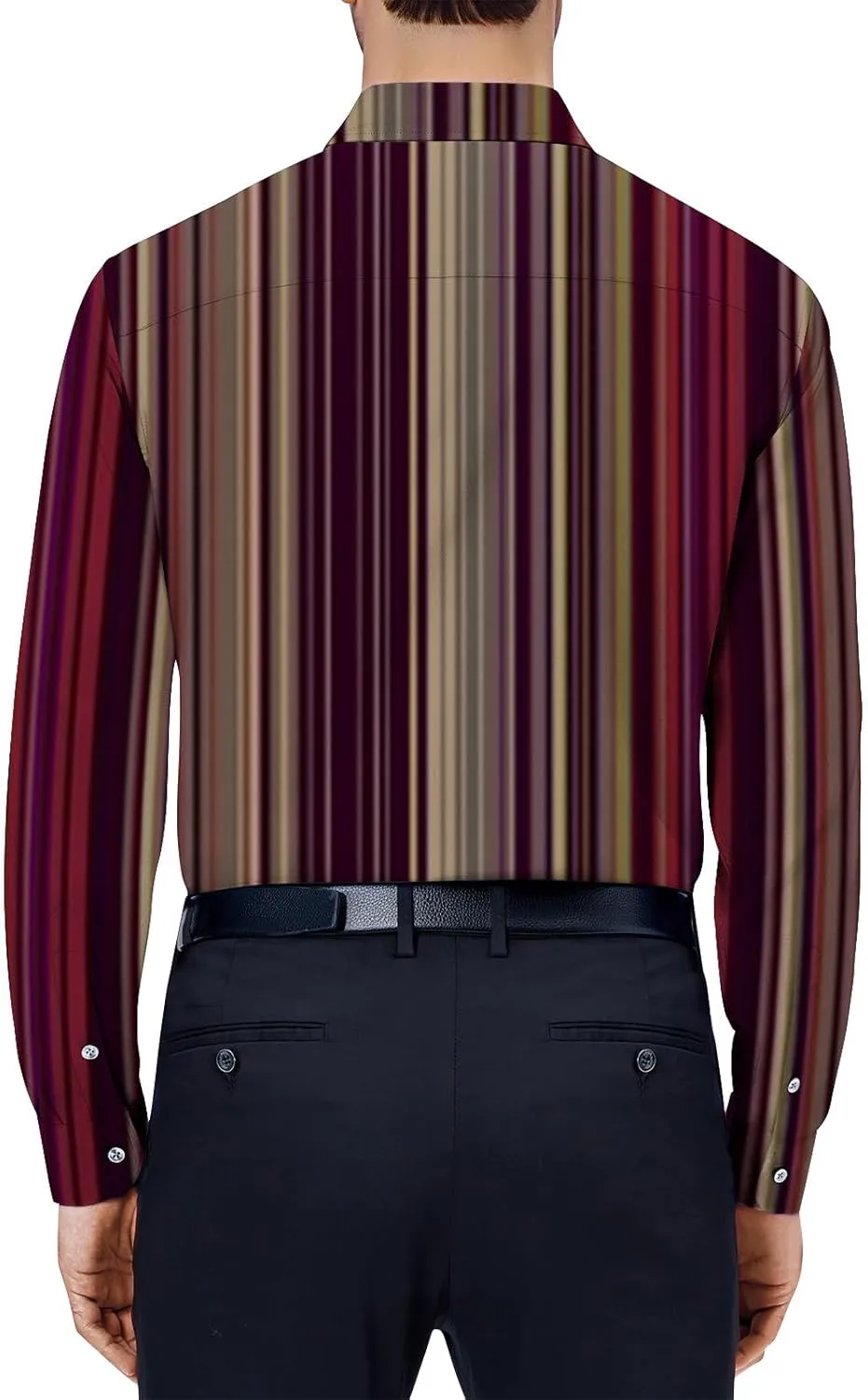 Mens Dress Shirts Long Sleeve Striped Print Collared Shirts Casual Slim Fit Lightweight Button T-Shirts Work Tops