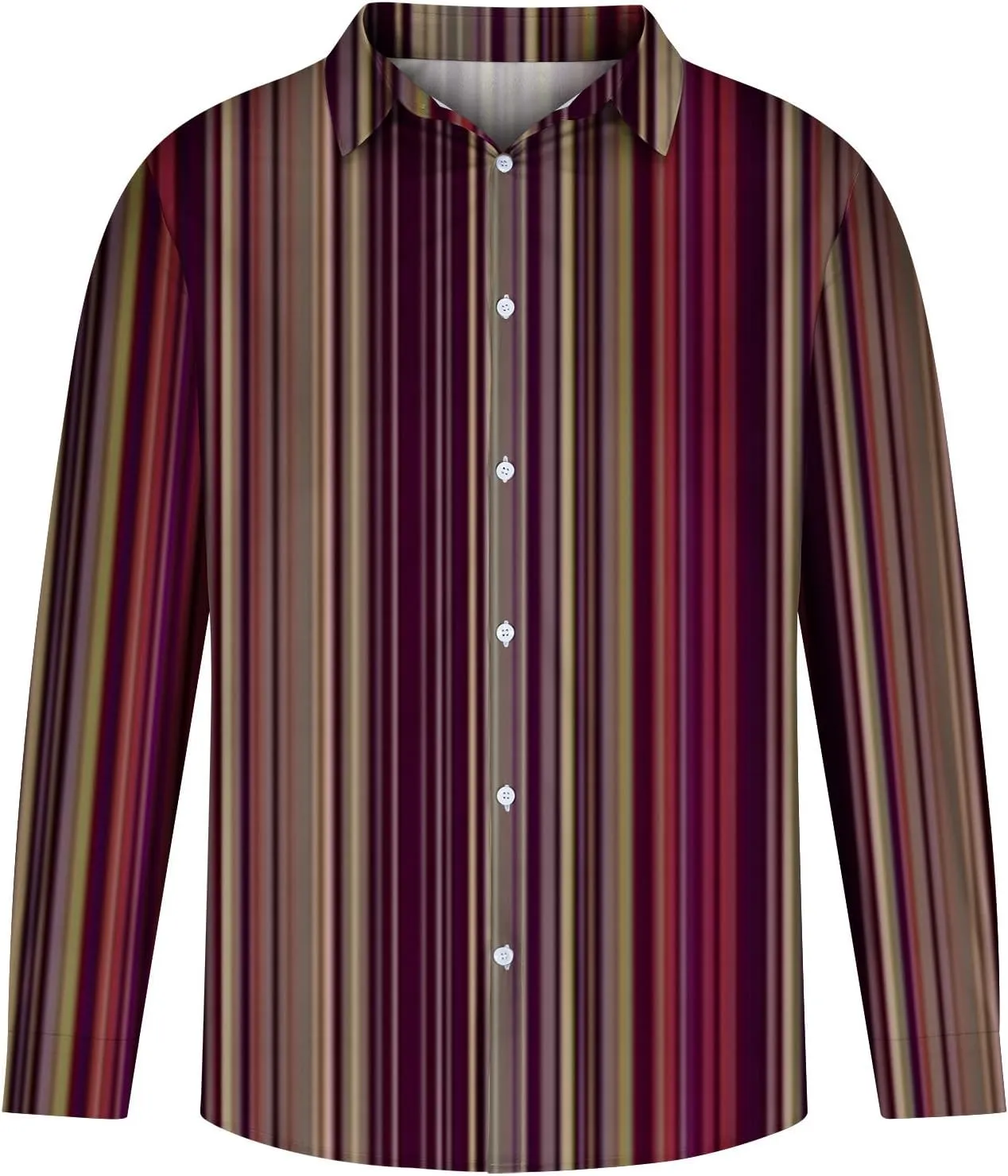 Mens Dress Shirts Long Sleeve Striped Print Collared Shirts Casual Slim Fit Lightweight Button T-Shirts Work Tops