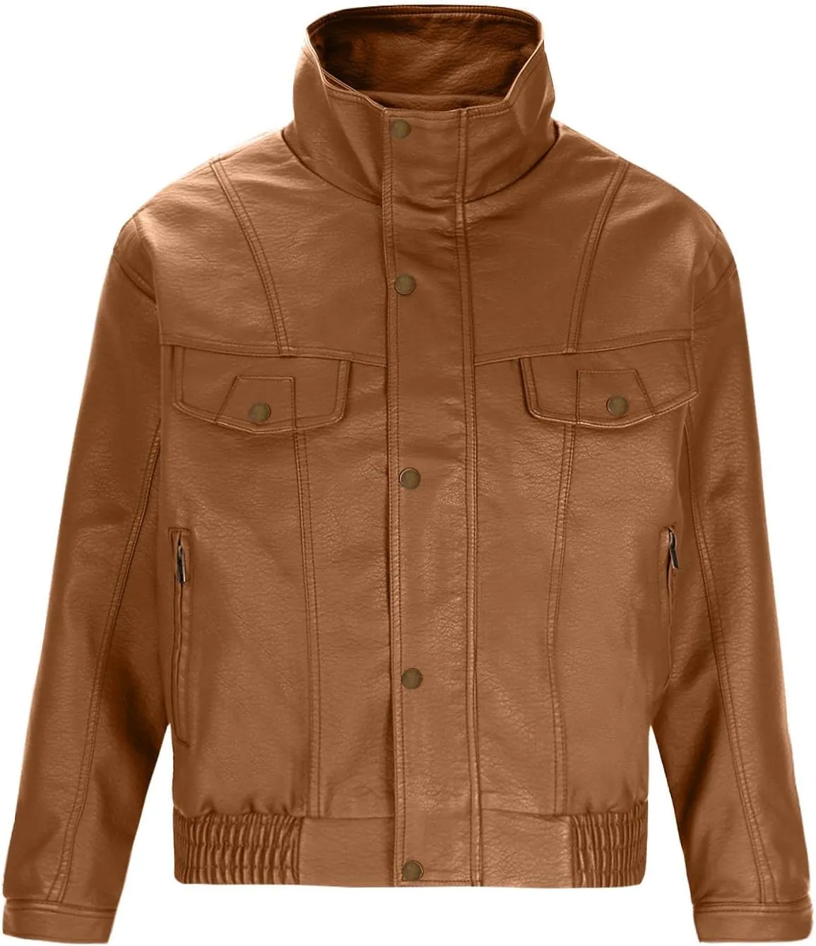 Mens Faux Leather Jacket Winter Warm Fleece Lined Fashion Motorcycle Jackets Coat Full Zip Buttons Stand Collar Coats