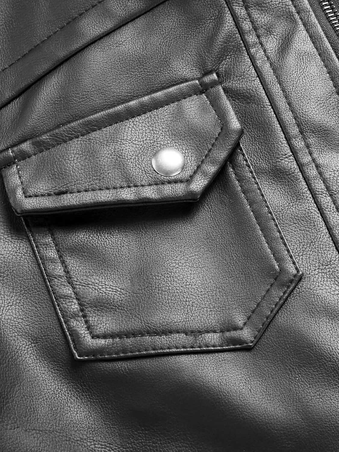 Men's Faux Leather Jacket with Hood Classic Moto Biker Coat Slim Fit Casual Zip-Up Outerwear