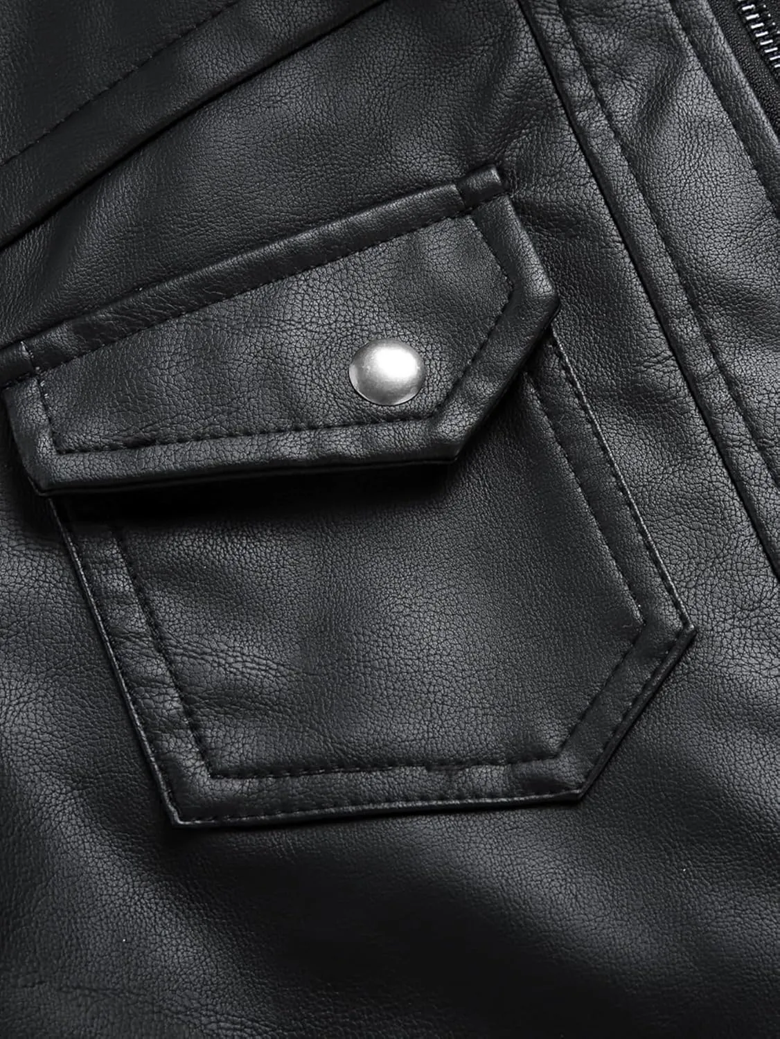 Men's Faux Leather Jacket with Hood Classic Moto Biker Coat Slim Fit Casual Zip-Up Outerwear