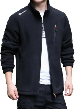 Men's Full-Zip Fleece Tactical Jackets Mock Neck Sweatshirt Softshell Windbreaker Outdoor Coats with Zip Pockets