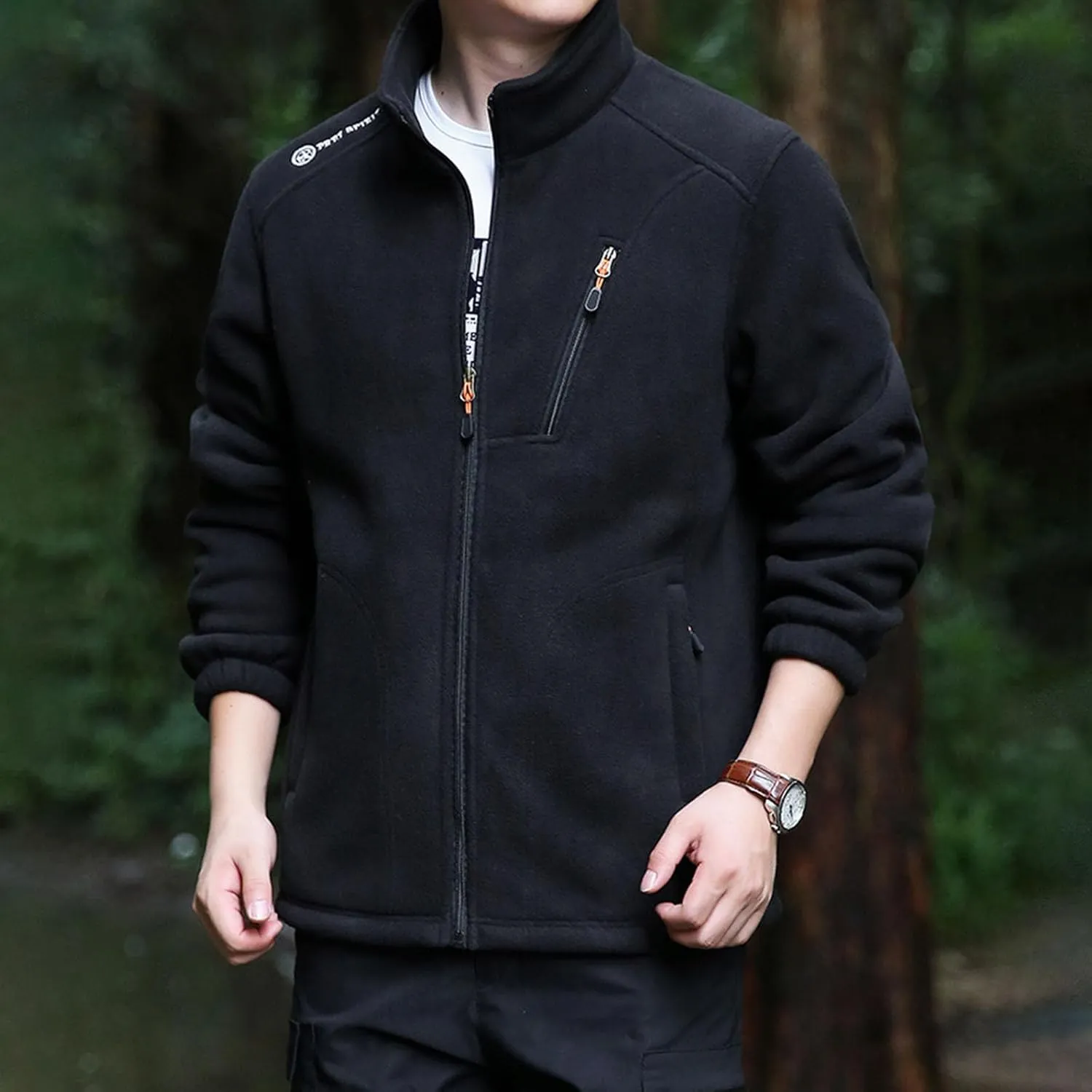 Men's Full-Zip Fleece Tactical Jackets Mock Neck Sweatshirt Softshell Windbreaker Outdoor Coats with Zip Pockets