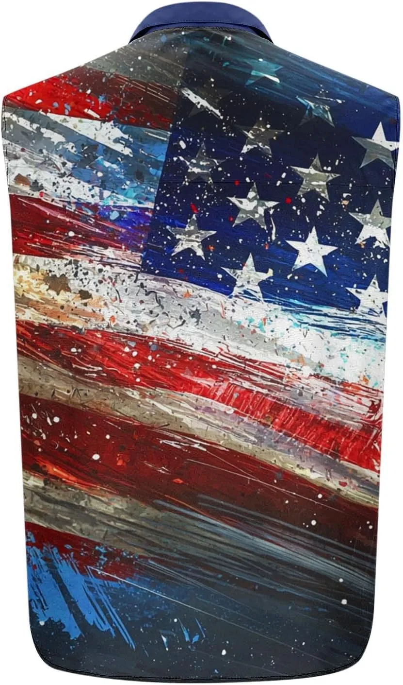 Men's Independence Day Tank Tops Summer Fashion American Flag Print Lapel Button Down Sleeveless Shirts