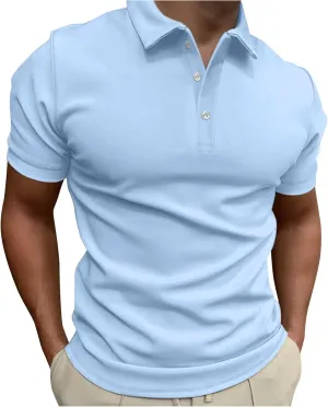 Men's Knit Short Sleeve Polo Shirts Performance Polo T Shirt Moisture Wicking Golf Shirts Casual Collared Dress Shirts