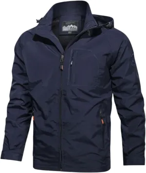 Men's Lightweight Military Jacket Cargo Windbreaker Zip Front Stand Collar Jackets Multi Pockets for Hiking Running