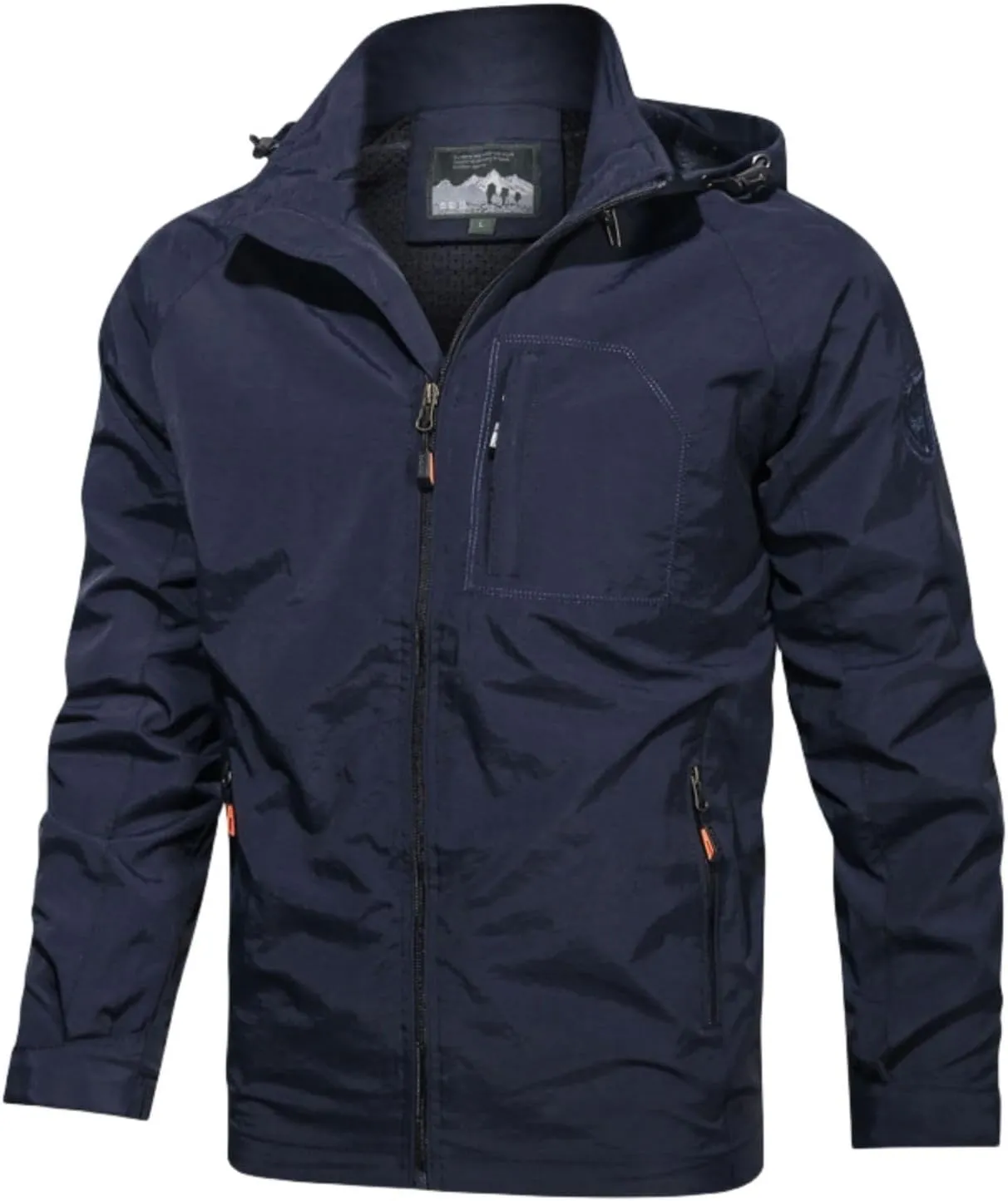 Men's Lightweight Military Jacket Cargo Windbreaker Zip Front Stand Collar Jackets Multi Pockets for Hiking Running