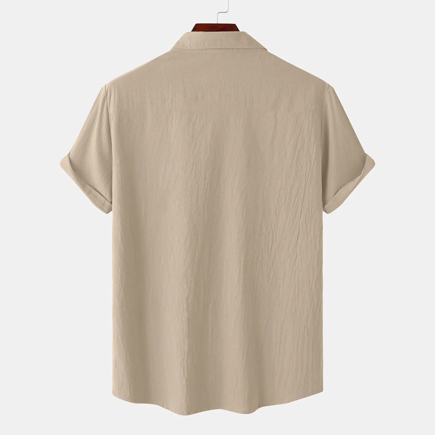 Mens Linen Shirts Short Sleeve Button Down Casual Fishing Shirt Business Dress Clothing Cuban Camp Shirts Summer Tops