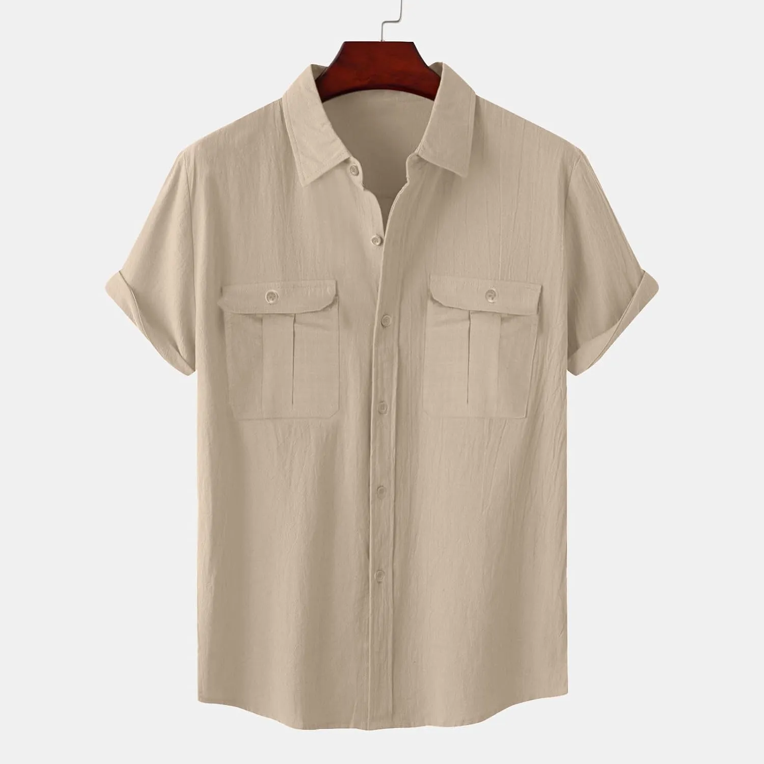 Mens Linen Shirts Short Sleeve Button Down Casual Fishing Shirt Business Dress Clothing Cuban Camp Shirts Summer Tops