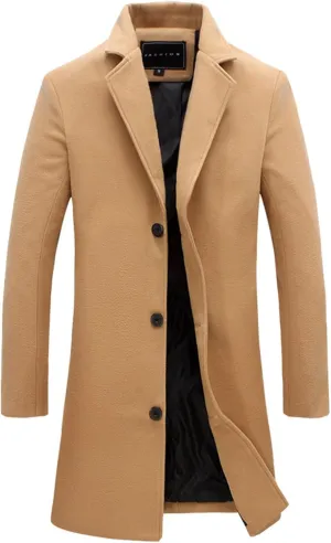 Men's Long Trench Coat Wool Blend Windbreaker Jacket Winter Warm Overcoat