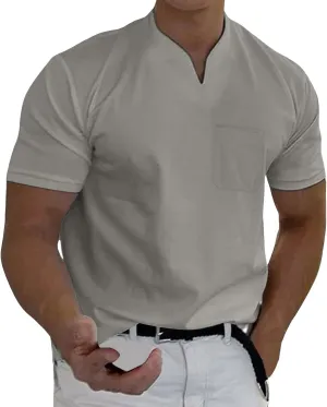 Mens Muscle Slim Fit T Shirts Short Sleeve Casual Business Work Shirts Fashion Fitness Muscle V Neck Gym Workout Tee Shirts