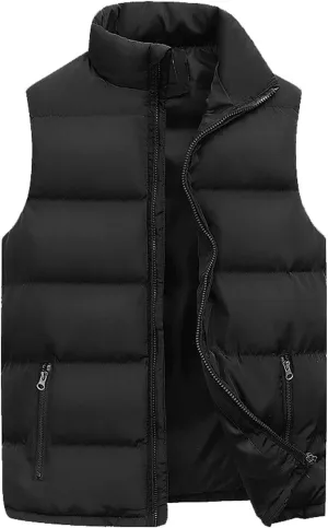 Men's Packable Insulated Puffer Vest with Zipper Pockets Lightweight Warm Winter Sleeveless Jackets for Golf Running