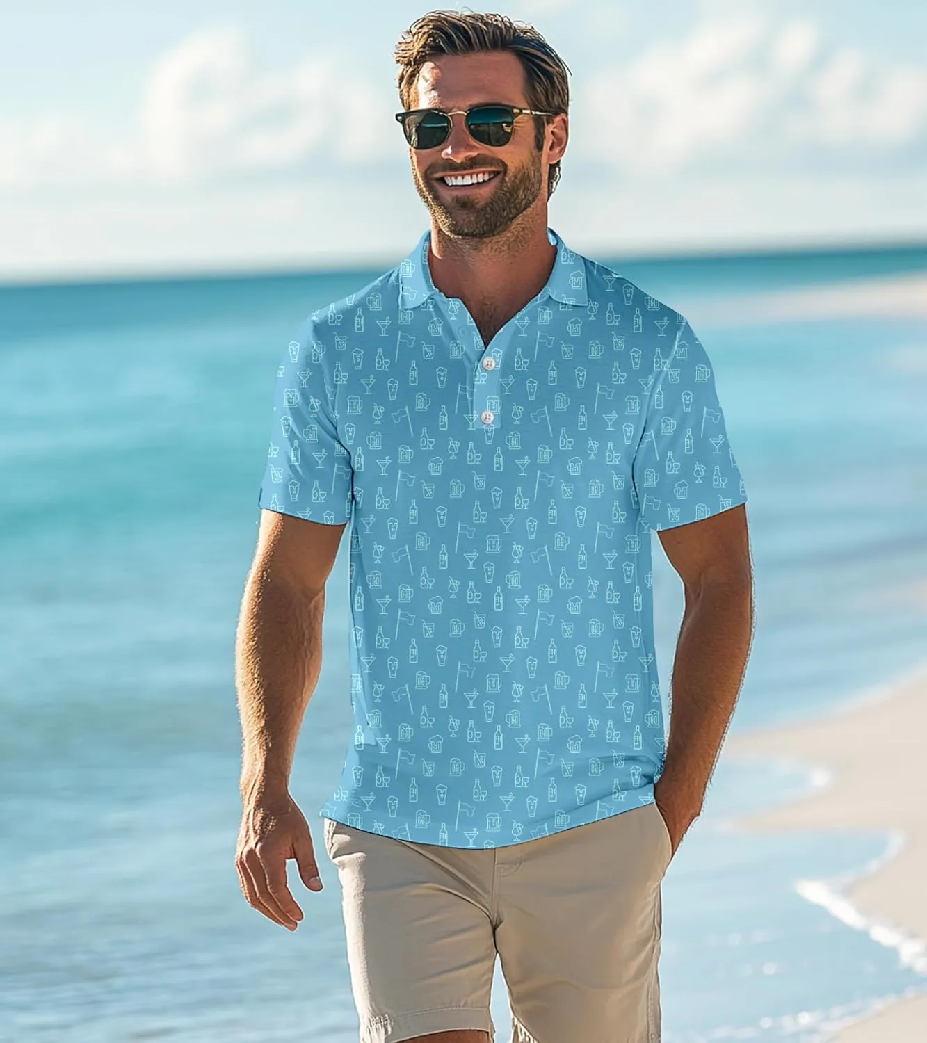 Mens Polo Golf Shirts Funny Graphics Shorts Sleeve Button Shirts
