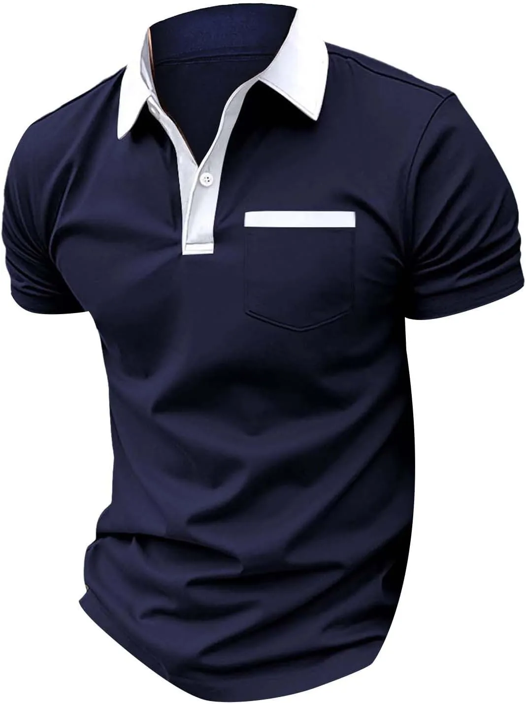 Men's Polo Shirts Short Sleeve T Shirts Slim Fit Business Casual Shirt Button Down Classic Golf Shirts for Men