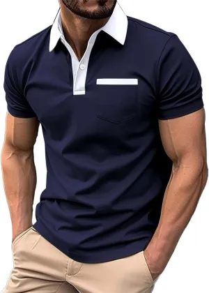 Men's Polo Shirts Short Sleeve T Shirts Slim Fit Business Casual Shirt Button Down Classic Golf Shirts for Men