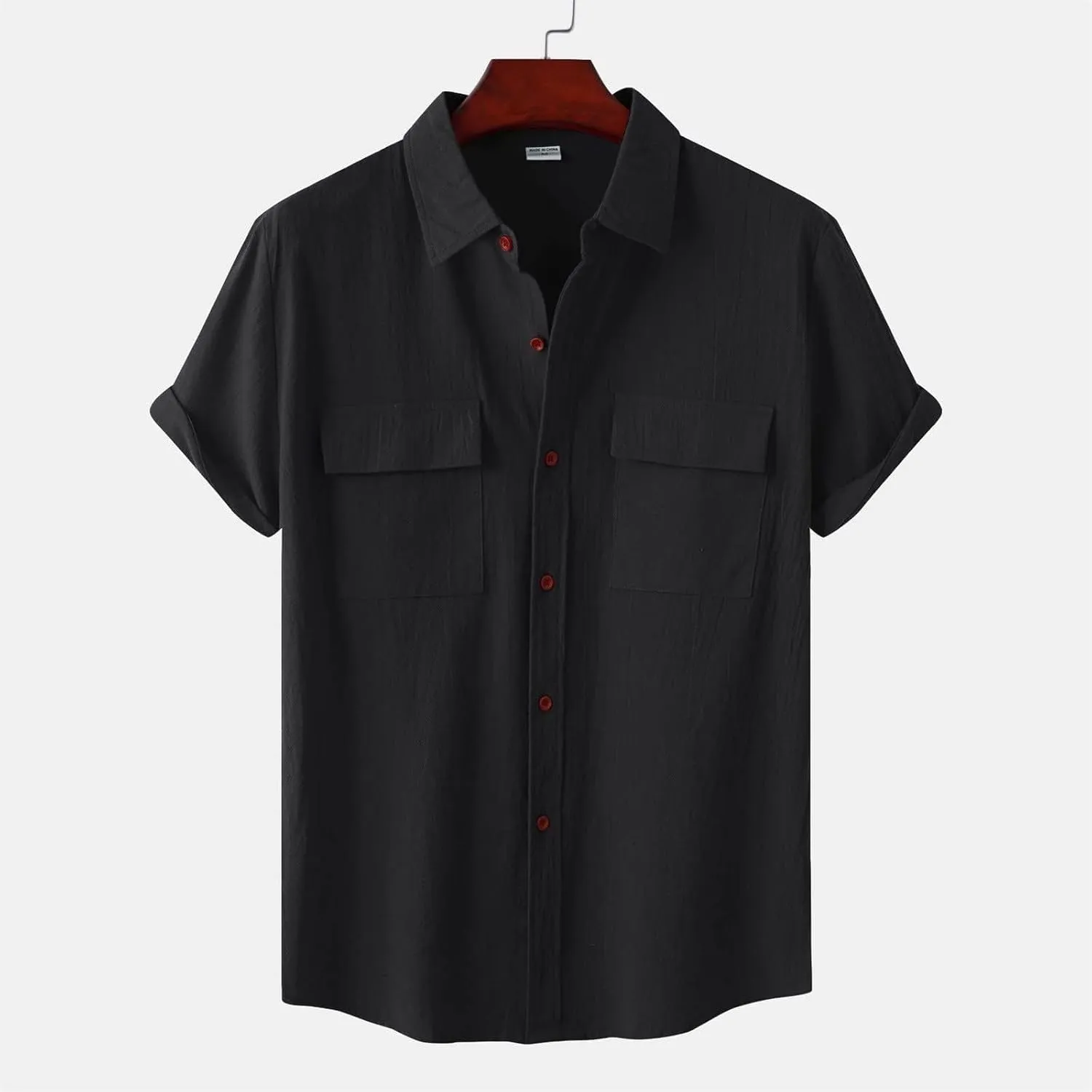 Men's Shirt Linen Short Sleeve Button Down Shirts Solid Casual Dress Shirt Summer Going Out Camp Tops Daily Clothing