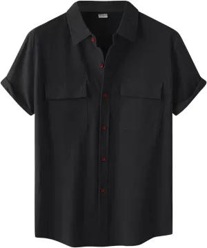 Men's Shirt Linen Short Sleeve Button Down Shirts Solid Casual Dress Shirt Summer Going Out Camp Tops Daily Clothing