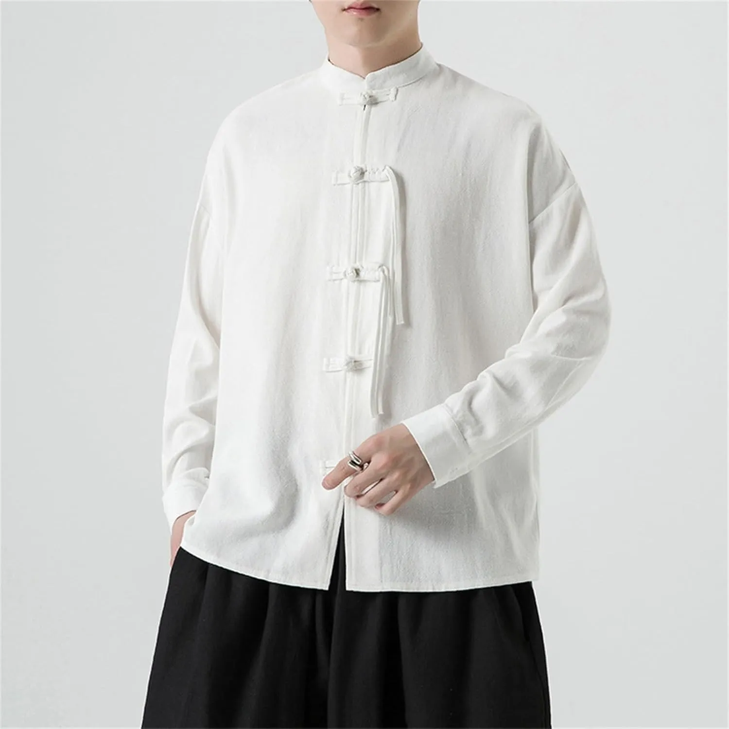 Men's Shirt Tang Suit Shirt Long Sleeve Traditional Kung Fu Uniform Chinese Frog Buttons Lightweight Jacket Summer