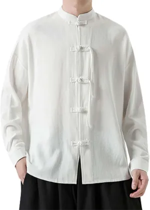 Men's Shirt Tang Suit Shirt Long Sleeve Traditional Kung Fu Uniform Chinese Frog Buttons Lightweight Jacket Summer