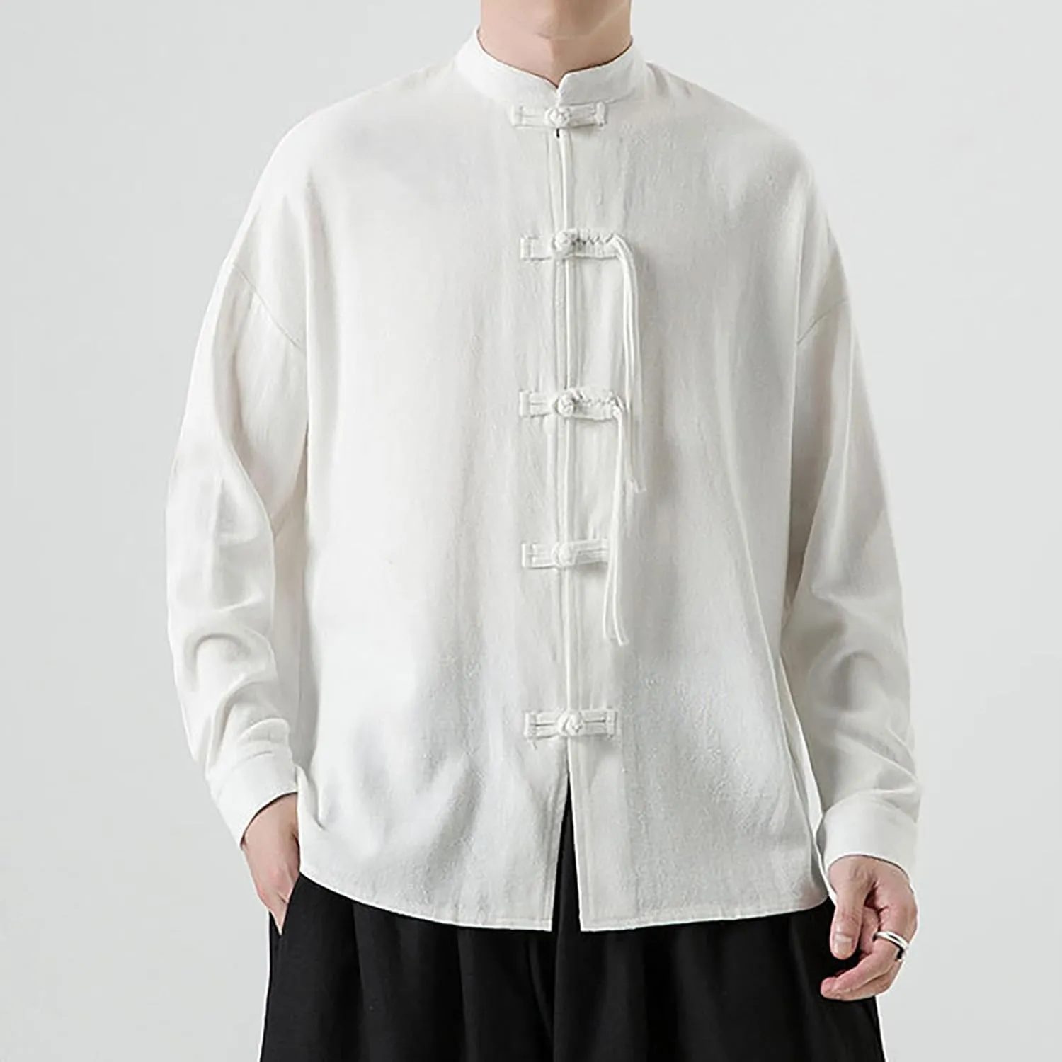 Men's Shirt Tang Suit Shirt Long Sleeve Traditional Kung Fu Uniform Chinese Frog Buttons Lightweight Jacket Summer