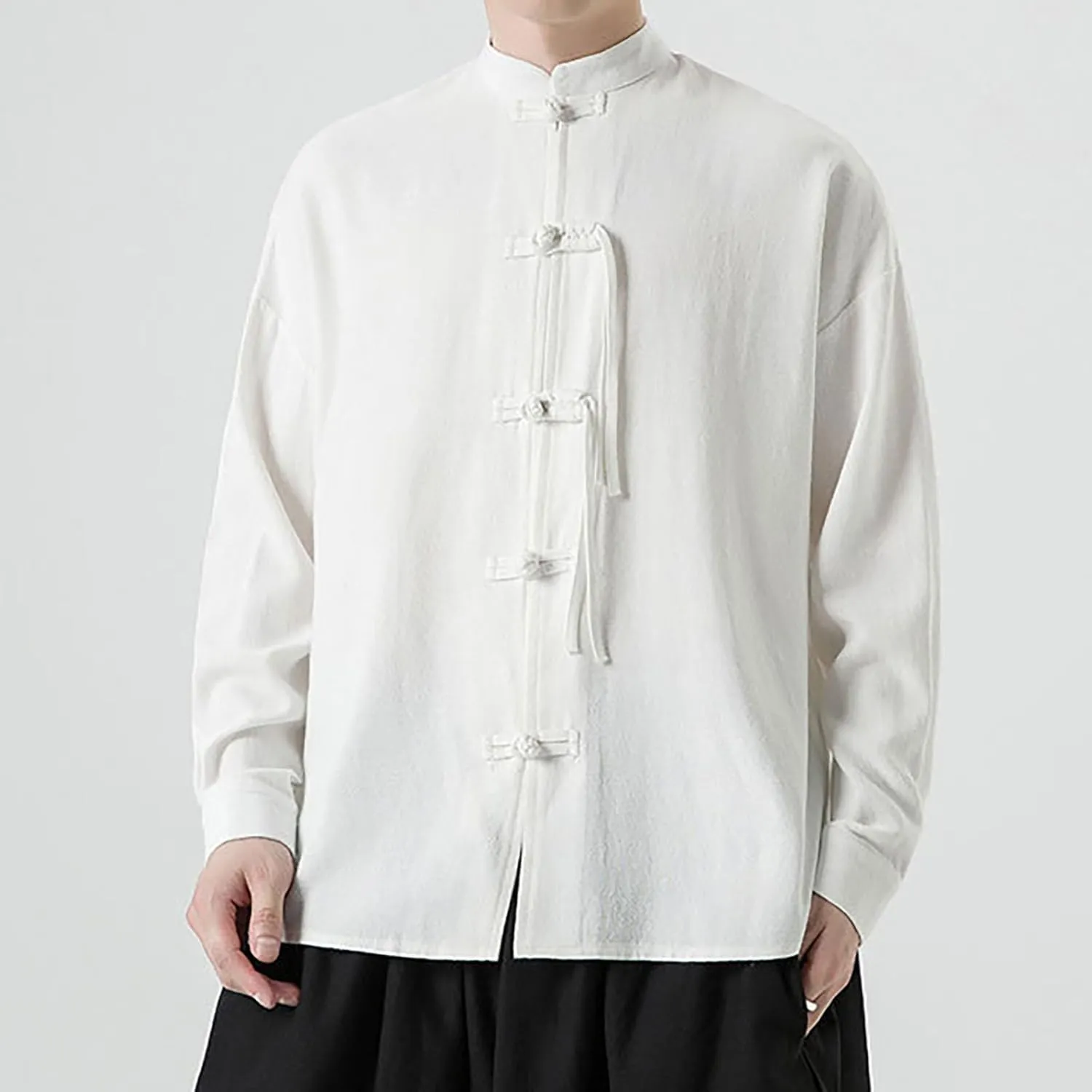 Men's Shirt Tang Suit Shirt Long Sleeve Traditional Kung Fu Uniform Chinese Frog Buttons Lightweight Jacket Summer