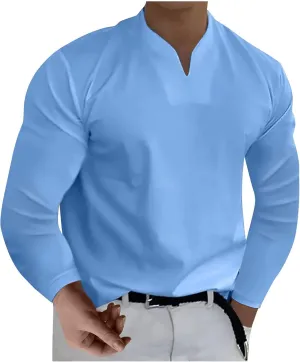 Mens Shirts Long Sleeve,Solid Color V-Neck Dress Shirts for Men Gentleman's Business T-Shirt Regular Fit Tops Tee