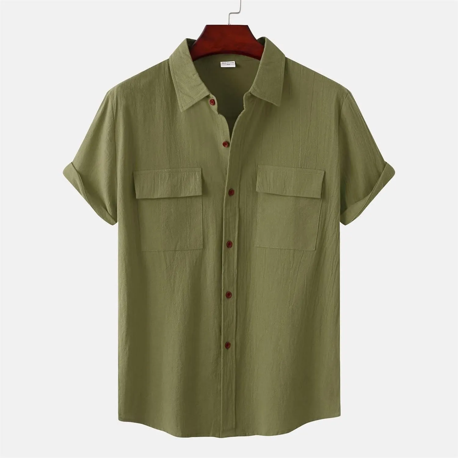 Mens Short Sleeve Button Down Shirts Lounge Summer Vacation Beach Shirts with Pockets Camp Yoga Linen Shirt for Men