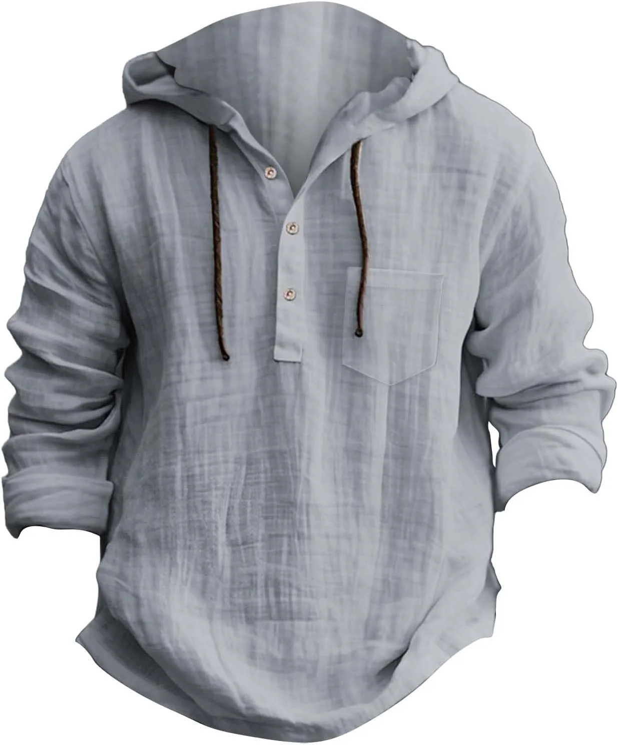 Mens Solid Color Long Sleeve Hooded Shirts Lightweight Quarter Button Hoodie Casual Hippie Cool Tops for Spring Fall