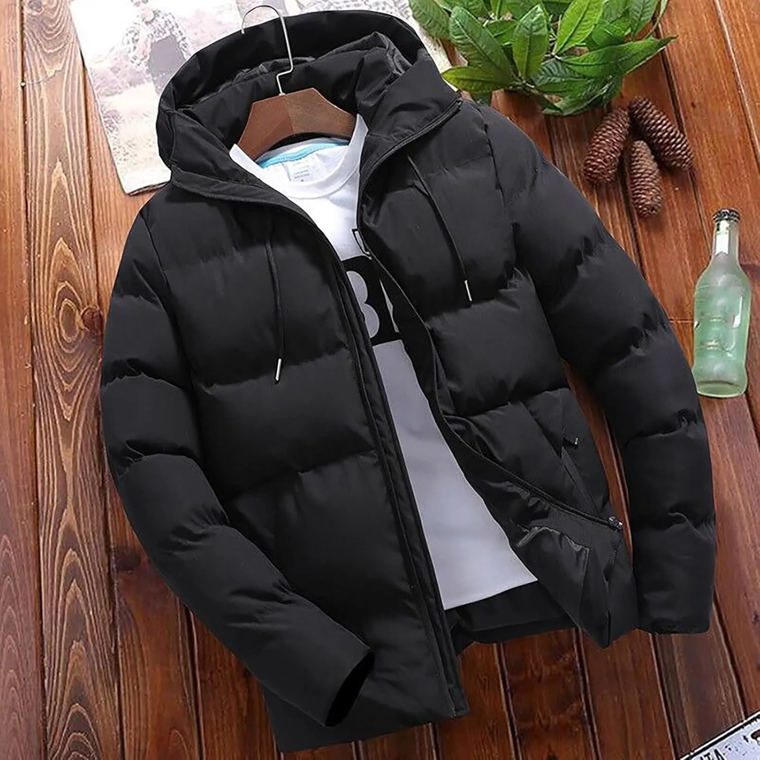 Mens Winter Jacket, Waterproof Zip Up Long Sleeve Windbreaker Coat Repellent Fall Jackets Workout Men's Puffer Vest