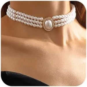 Missgrace Layered 1920s Short Pearl Choker Necklace Chunky Link Chain Necklaces Thick Punk Necklaces for Women