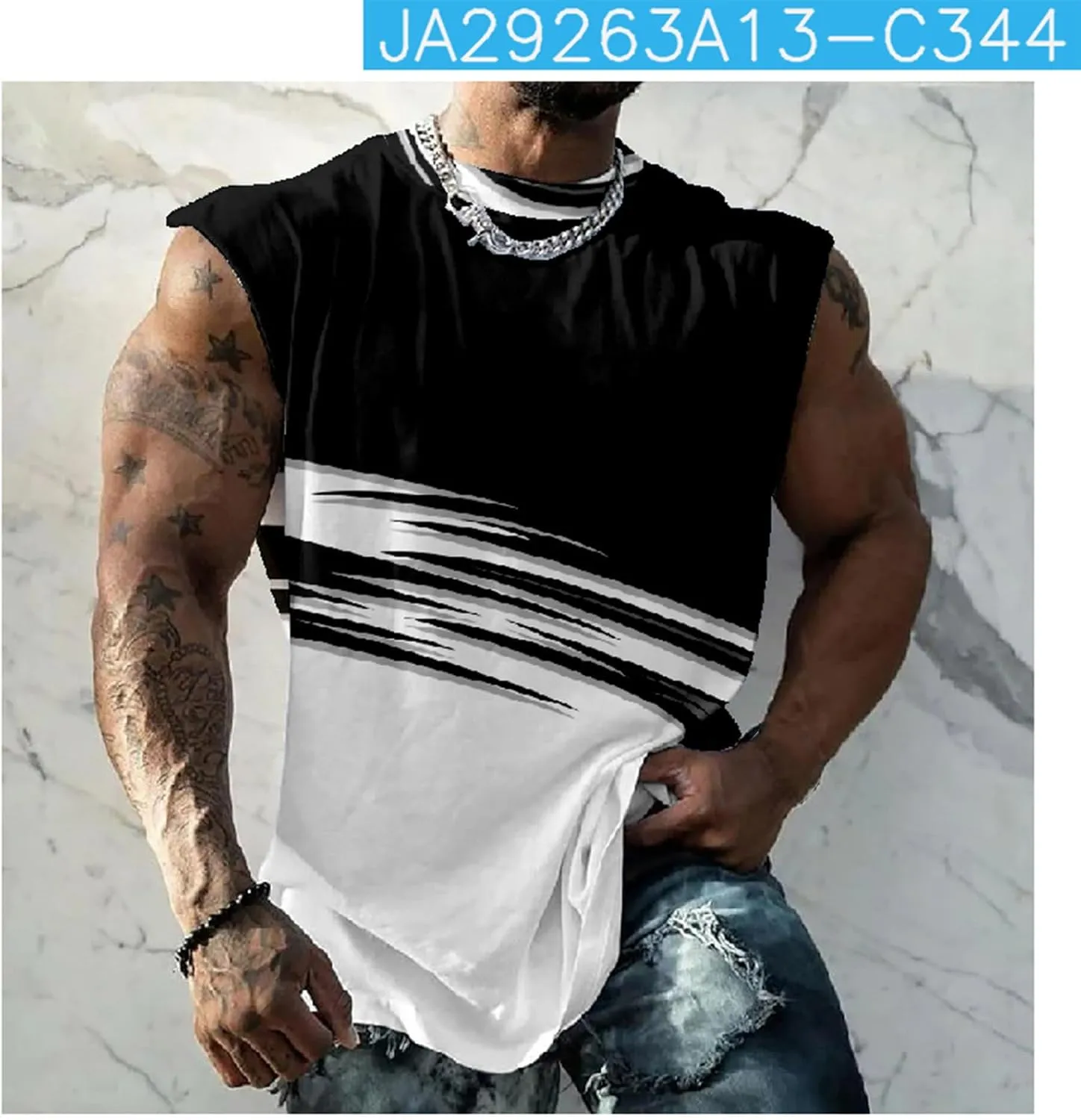Muscularfit Men's T-Shirts & Tanks Casual 3D Linen Print Sleeveless Crew Neck Summer Tank Tops Beach Fashion Clothing 2023