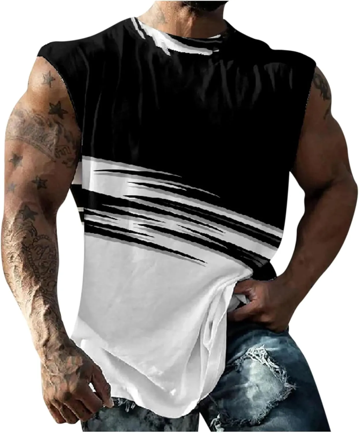 Muscularfit Men's T-Shirts & Tanks Casual 3D Linen Print Sleeveless Crew Neck Summer Tank Tops Beach Fashion Clothing 2023