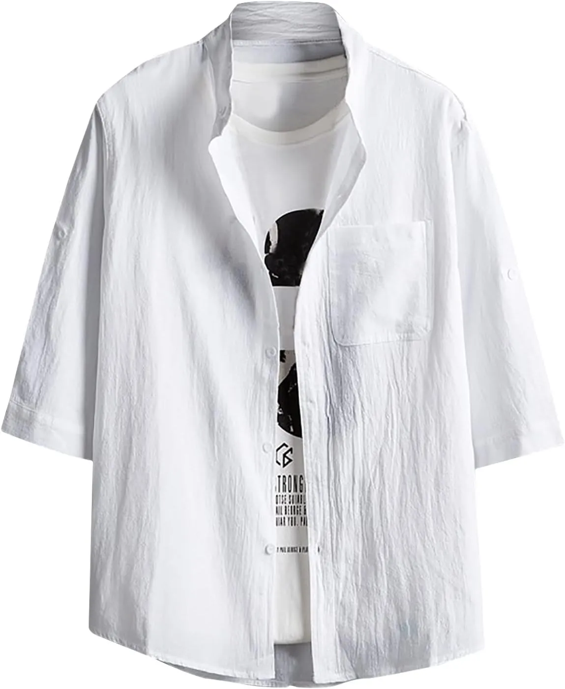 Muscularfit Short Sleeve Henley Shirts for Men Casual Stylish Cotton Linen Summer Tee Regular-Fit Chest Pocketed Button Shirt