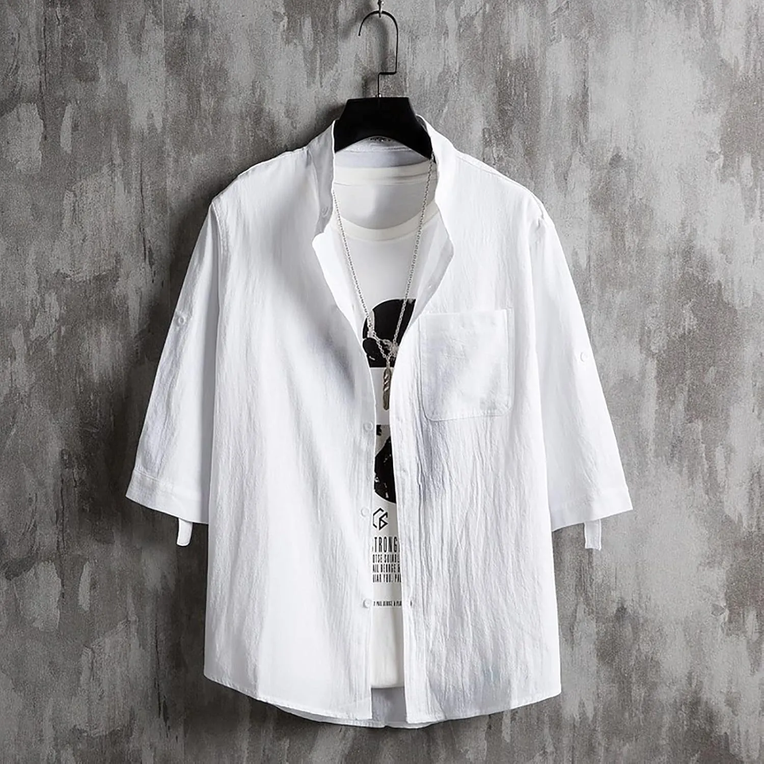 Muscularfit Short Sleeve Henley Shirts for Men Casual Stylish Cotton Linen Summer Tee Regular-Fit Chest Pocketed Button Shirt
