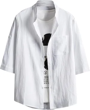 Muscularfit Short Sleeve Henley Shirts for Men Casual Stylish Cotton Linen Summer Tee Regular-Fit Chest Pocketed Button Shirt