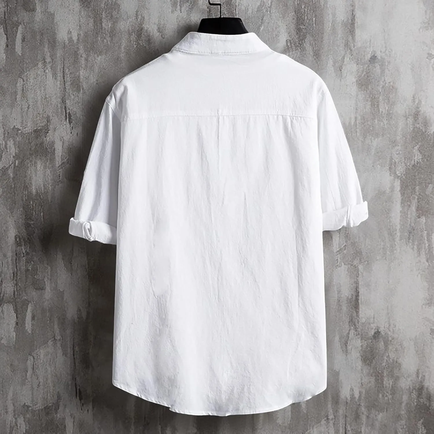 Muscularfit Short Sleeve Henley Shirts for Men Casual Stylish Cotton Linen Summer Tee Regular-Fit Chest Pocketed Button Shirt