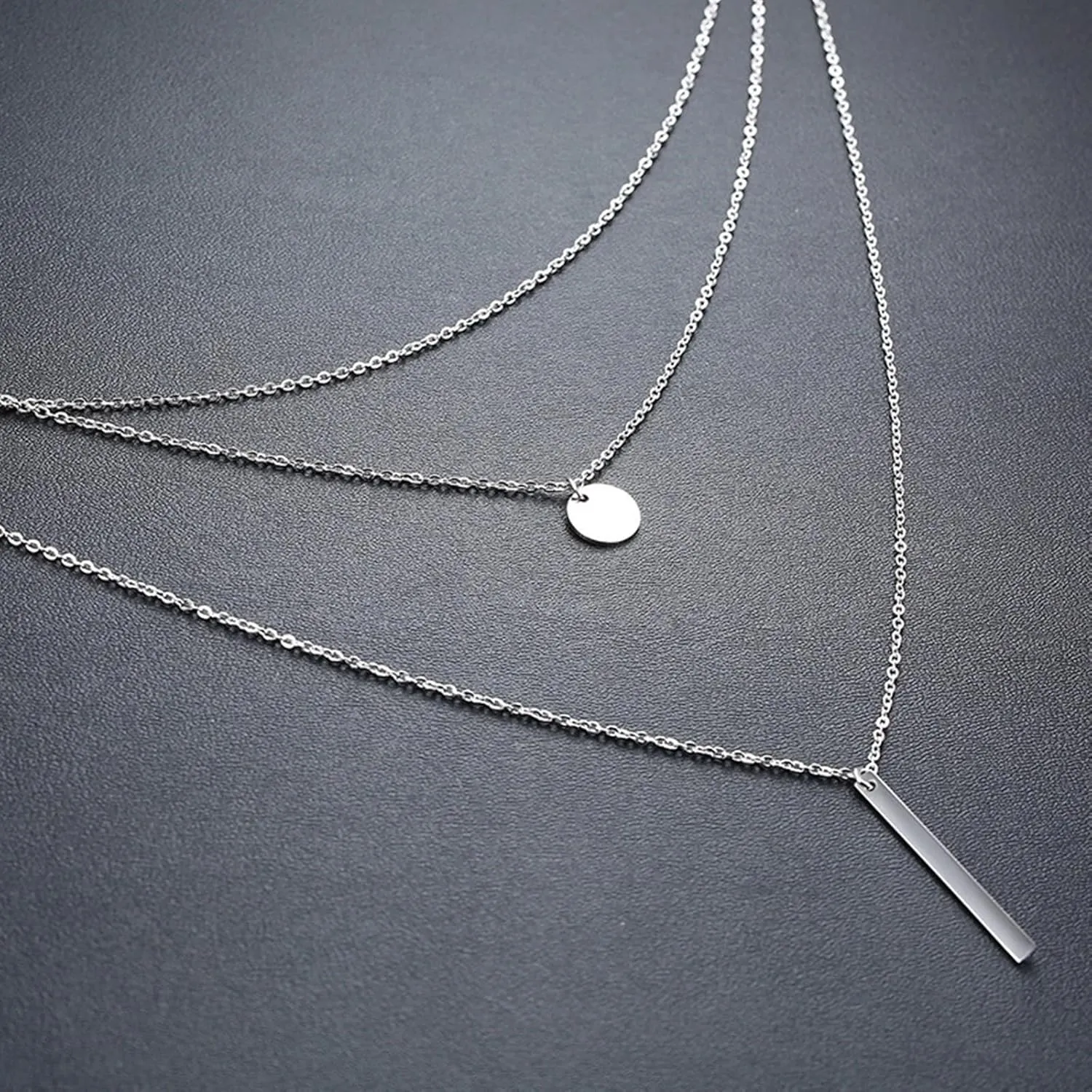 Necklaces, Stainless Steel Cuban Chain Multi Layer Necklace Geometry Pendant Necklaces Jewelry Gift for Mom Women